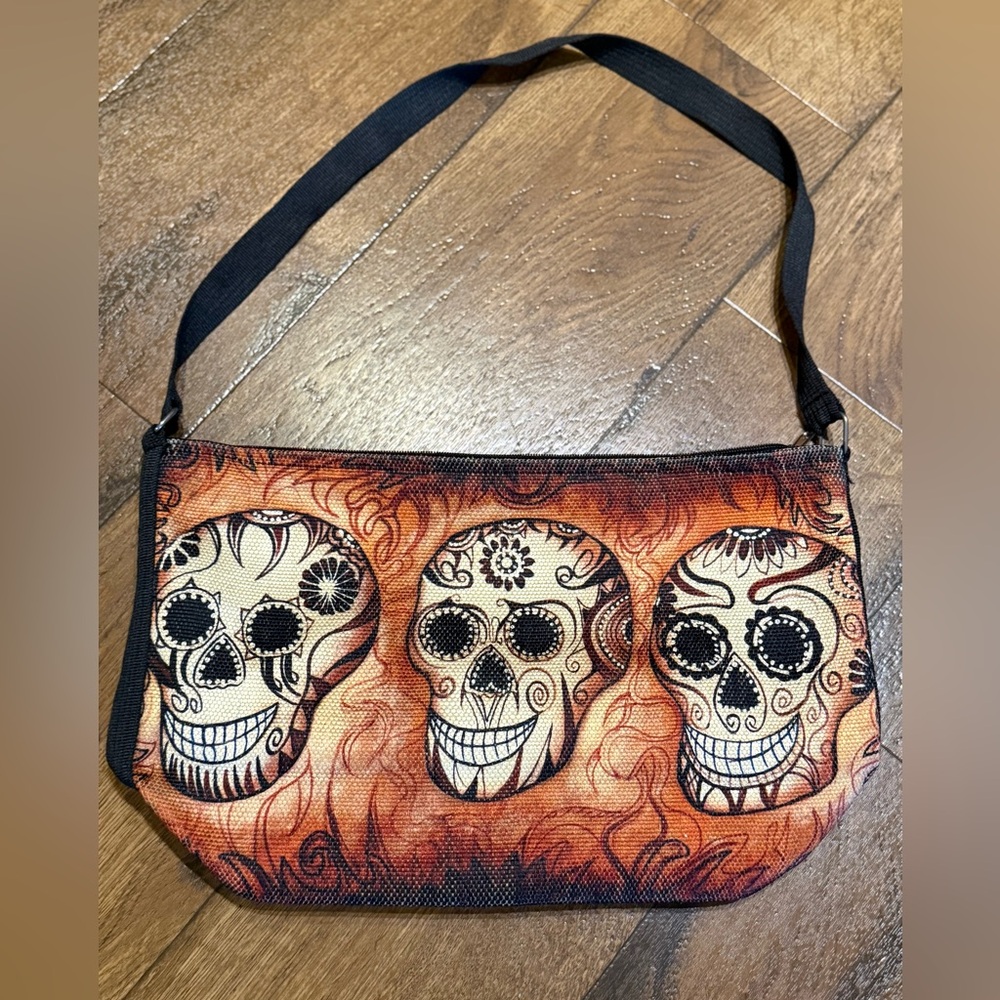 Sugar Skull Canvas Crossbody Bag NWOT - Picture 1 of 10